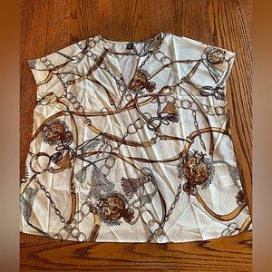 NWT, SHEIN CURVE PLUS 4X IVORY CHAIN PRINT BLOUSE